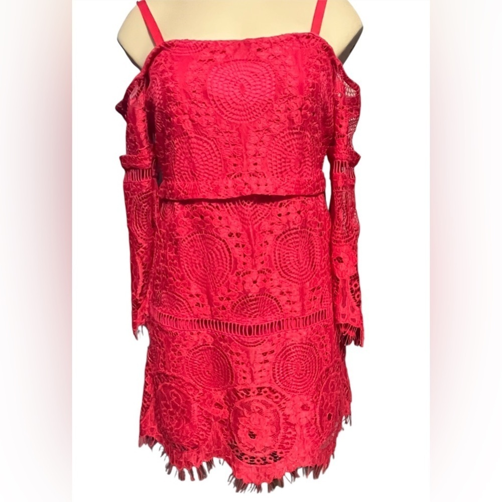 Nicole Miller Lace Off-Shoulder Dress in Bold Pink